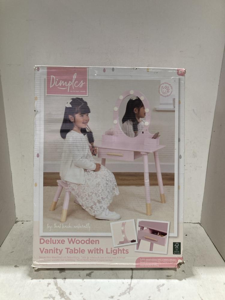 Lot 337  
            Birmingham SR108 - Parcel Delivery Only 

                
DIMPLES DELUXE WOODEN VANITY TABLE WITH LIGHTS