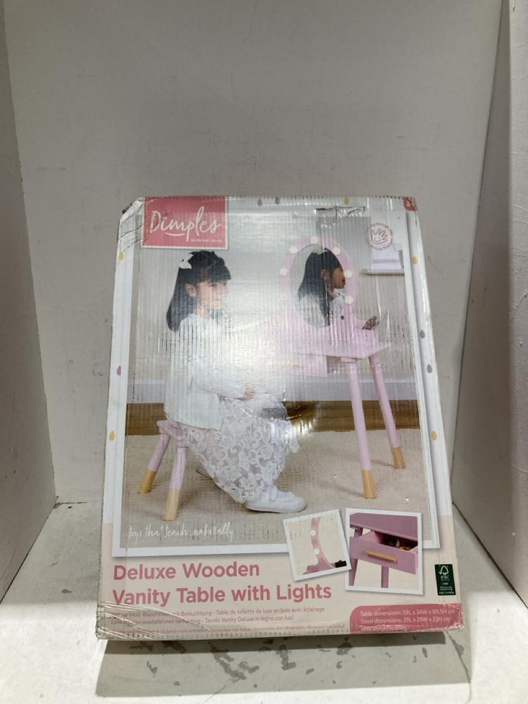 Lot 338  
            Birmingham SR108 - Parcel Delivery Only 

                
DIMPLES DELUXE WOODEN VANITY TABLE WITH LIGHTS