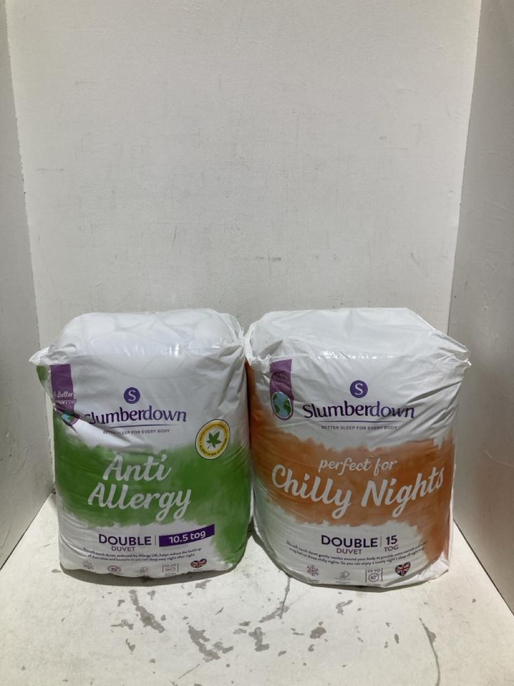 Lot 363  
            Birmingham SR108 - Parcel Delivery Only 

                
2 X ITEMS TO INCLUDE SLUMBERDOWN ANTI ALLERGY DOUBLE DUVET TOG:10.5