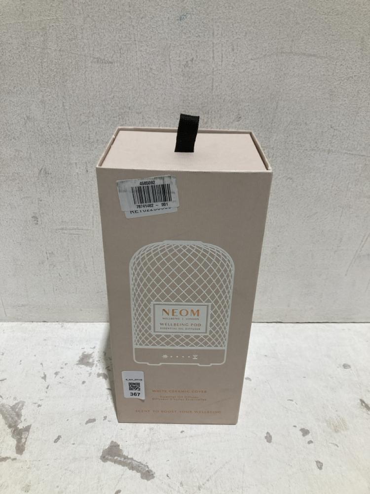 Lot 367  
            Birmingham SR108 - Parcel Delivery Only 

                
NEOM WELLBEING ESSENTIAL OIL DIFFUSER WHITE CERAMIC COVER