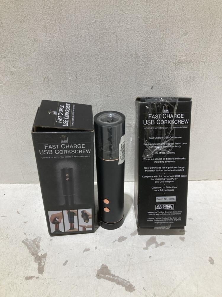 Lot 373  
            Birmingham SR108 - Parcel Delivery Only 

                
3 X ITEMS TO INCLUDE FAST CHARGE USB CORKSCREW