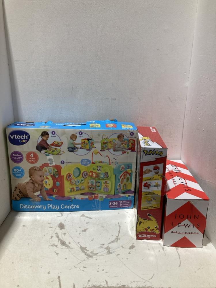 Lot 384  
            Birmingham SR108 - Parcel Delivery Only 

                
3 X ITEMS TO INCLUDE VTECH DISCOVERY PLAY CENTRE