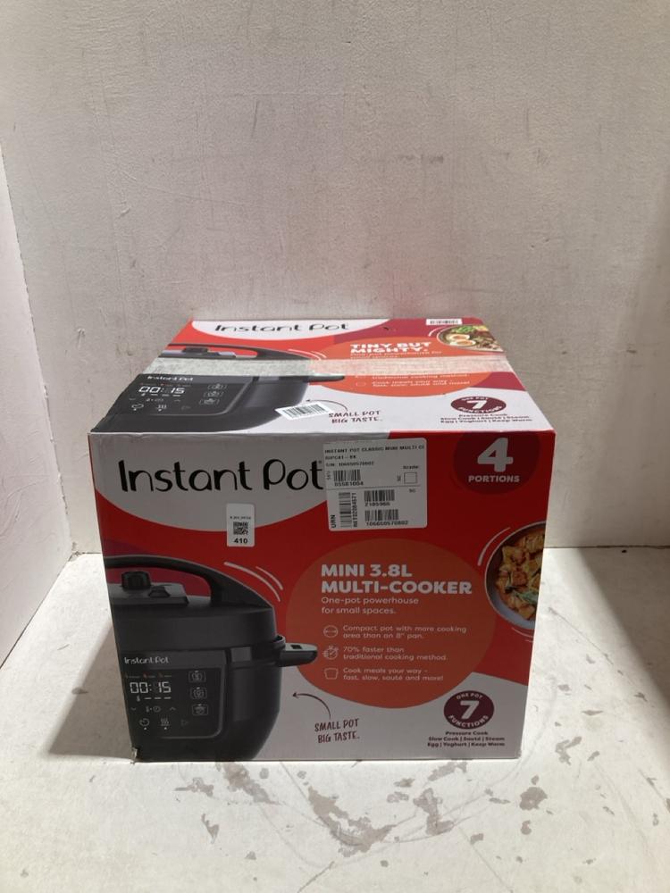 Lot 410  
            Birmingham SR108 - Parcel Delivery Only 

                
INSTANT POT MINI 3.8L DIGITAL MULTICOOKER