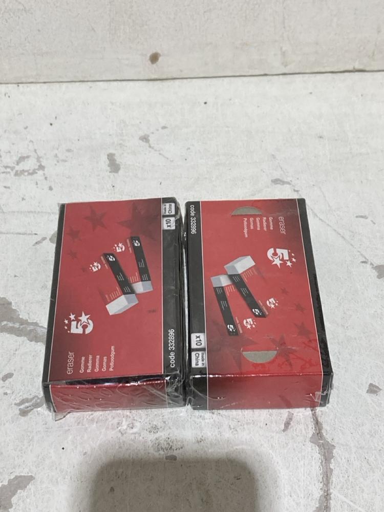 Lot 436  
            Birmingham SR108 - Parcel Delivery Only 

                
BOX OF 5 STAR ERASERS X10 MODEL NO-332896