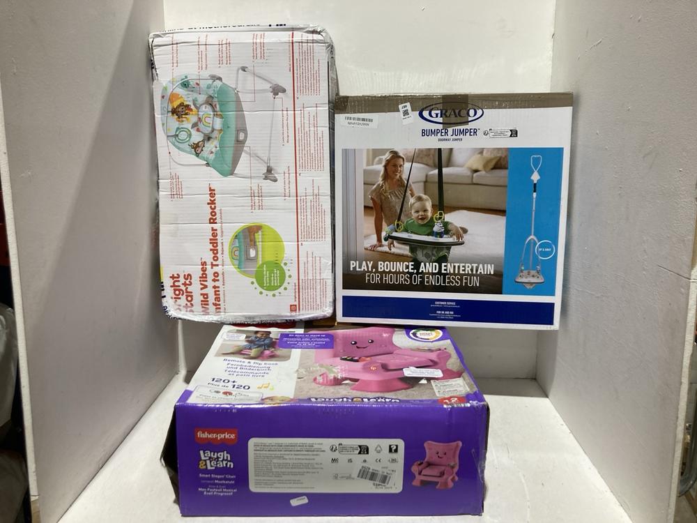 Lot 487  
            Birmingham SR108 - Parcel Delivery Only 

                
3 X ITEMS TO INCLUDE FISHER PRICE LAUGH & LEARN SMART STAGES CHAIR