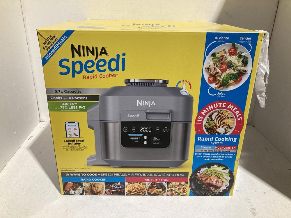 Lot 48  
            Birmingham SR108 - Parcel Delivery Only 

                
SHARK NINJA SPEEDI 10 IN 1 RAPID COOKER AIR FRYER ORIGINAL RRP £229.99