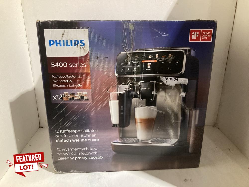 Lot 50  
            Birmingham SR108 - Parcel Delivery Only 

                
PHILIPS 5400 SERIES COFFEE MACHINE ORIGINAL RRP £619.99