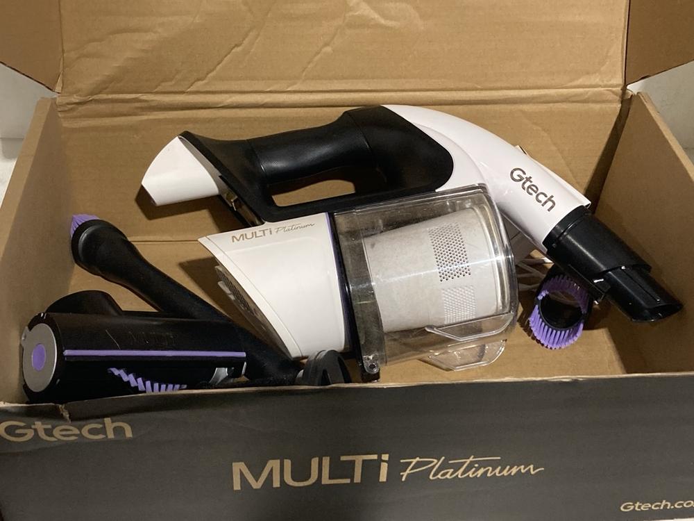 Lot 526  
            Birmingham SR108 - Parcel Delivery Only 

                
GTECH MULTI PLATINUM CORDLESS LIGHTWEIGHT HANDHELD VACUUM CLEANER
