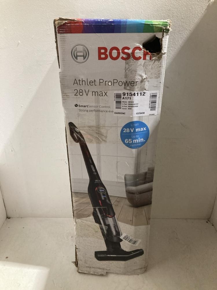 Lot 52  
            Birmingham SR108 - Parcel Delivery Only 

                
BOSCH SERIE 6 ATHLET PRO POWER CORDLESS STICK VACUUM CLEANER MODEL BBH6POWGB ORIG...