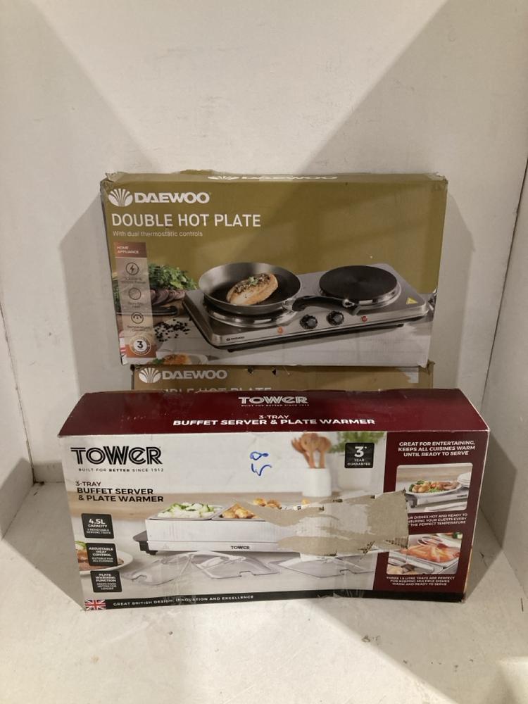 Lot 582  
            Birmingham SR108 - Parcel Delivery Only 

                
3 X ITEMS TO INCLUDE DAEWOO DOUBLE HOT PLATE