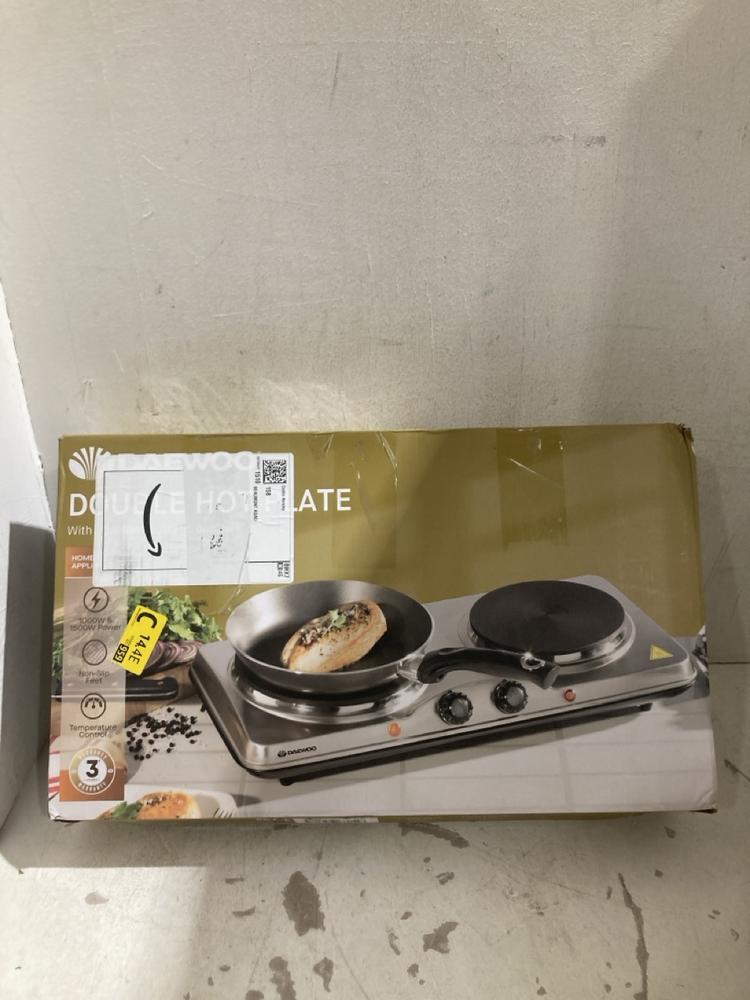 Lot 587  
            Birmingham SR108 - Parcel Delivery Only 

                
3 X ITEMS TO INCLUDE DAEWOO DOUBLE HOT PLATE