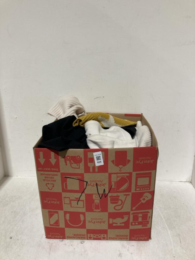 Lot 625  
            Birmingham SR108 - Parcel Delivery Only 

                
BOX OF ITEMS TO INCLUDE F & F ACTIVE CREAM JUMPER SIZE UK M