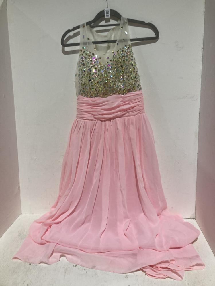 Lot 663  
            Birmingham SR108 - Parcel Delivery Only 

                
PINK & GREY SILK DRESS WITH GEMS NO SIZE GIVEN