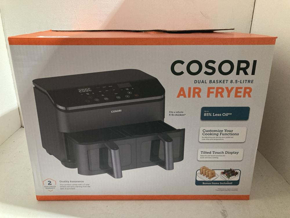 Lot 66  
            Birmingham SR108 - Parcel Delivery Only 

                
COSORI 8 IN 1 DOUBLE AIR FRYER ORIGINAL RRP £ 159.99