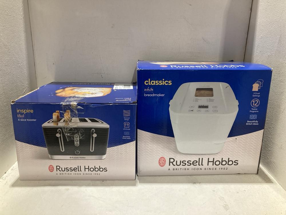 Lot 839  
            Birmingham SR108 - Parcel Delivery Only 

                
2 X ITEMS TO INCLUDE RUSSELL HOBBS INSPIRE BLACK 4 SLICE TOASTER