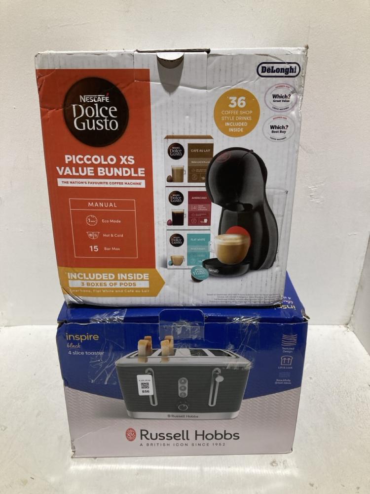 Lot 856  
            Birmingham SR108 - Parcel Delivery Only 

                
2 X ITEMS TO INCLUDE RUSSELL HOBBS INSPIRE BLACK 4 SLICE TOASTER