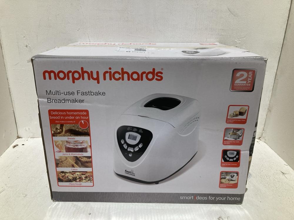 Lot 857  
            Birmingham SR108 - Parcel Delivery Only 

                
MORPHY RICHARDS MULTI USE FASTBAKE BREAD MAKER