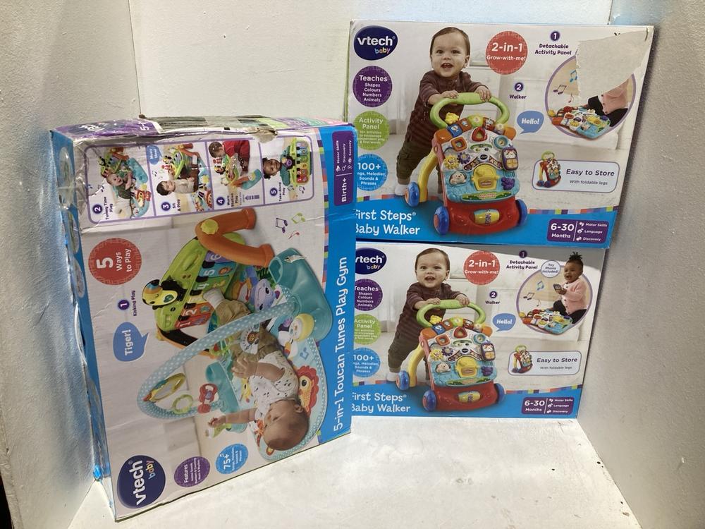 Lot 861  
            Birmingham SR108 - Parcel Delivery Only 

                
3 X ITEMS TO INCLUDE VTECH BABY FIRST STEPS BABY WALKER