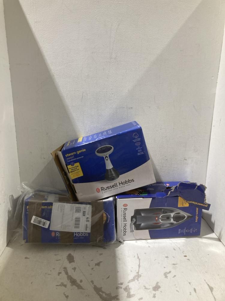 Lot 883  
            Birmingham SR108 - Parcel Delivery Only 

                
3 X ITEMS TO INCLUDE RUSSELL HOBBS POWER STEAM ULTRA BLACK IRON