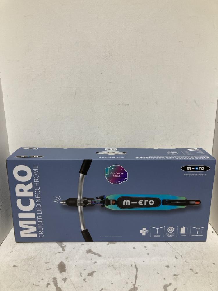 Lot 93  
            Birmingham SR108 - Parcel Delivery Only 

                
MICRO CRUISER LED NEOCHROME SCOOTER
