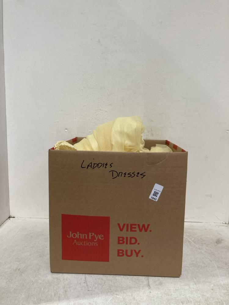 Lot 1043  
            Birmingham SR107 - Parcel Delivery Only 

                
BOX OF ASSORTED WOMAN DRESSES TO INCLUDE ZARA GOLD SEQUIN SKIRT SIZE S