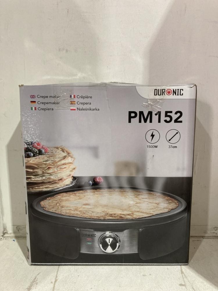 Lot 1117  
            Birmingham SR107 - Parcel Delivery Only 

                
DURONIC PM152 CREPE MAKING MACHINE 1500W 37CM DIA