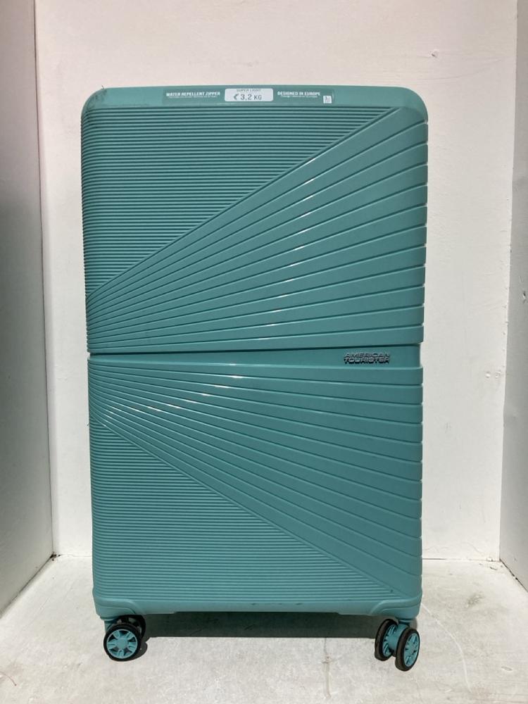 Lot 120  
            Birmingham SR107 - Parcel Delivery Only 

                
AMERICAN TOURISTER TURQUOISE HARD SHELL LARGE SUITCASE
