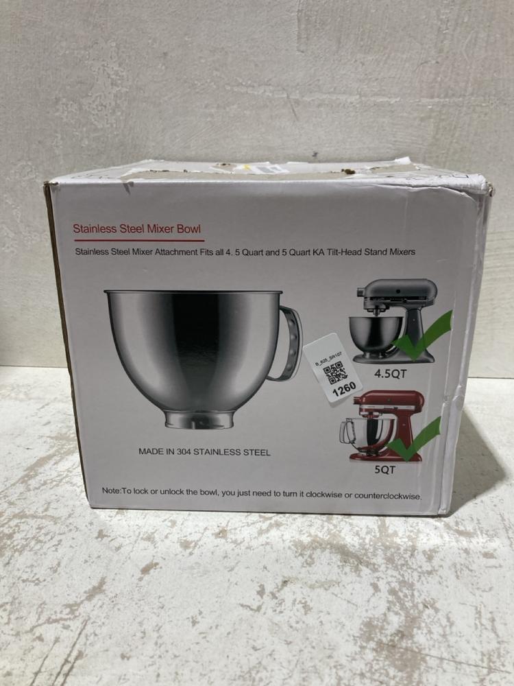 Lot 1260  
            Birmingham SR107 - Parcel Delivery Only 

                
STAINLESS STEEL STAND MIXER BOWL