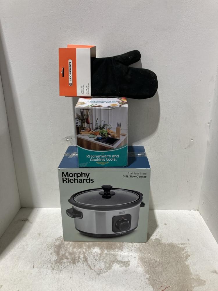 Lot 1263  
            Birmingham SR107 - Parcel Delivery Only 

                
3 X ITEMS TO INCLUDE MORPHY RICHARDS 3.5L SLOW COOKER