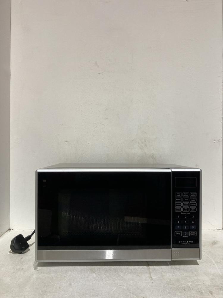 Lot 132  
            Birmingham SR107 - Parcel Delivery Only 

                
JOHN LEWIS & PARTNERS MICROWAVE OVEN 800W GREY/SILVER