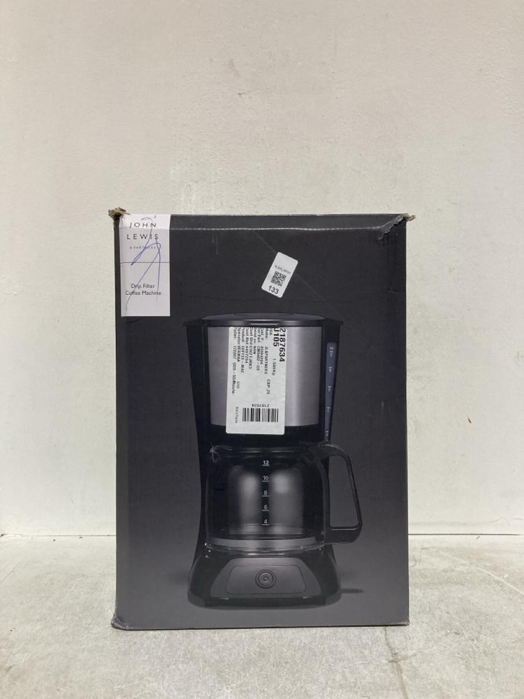 Lot 133  
            Birmingham SR107 - Parcel Delivery Only 

                
JOHN LEWIS & PARTNERS DRIP FILTER COFFEE MACHINE 1.5L