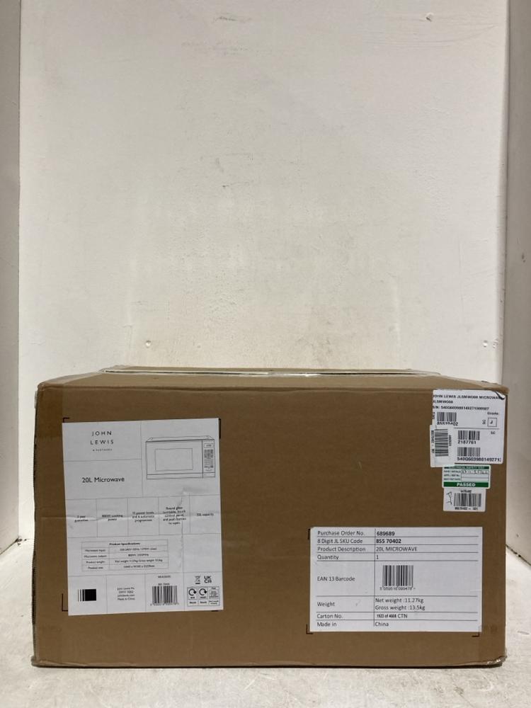 Lot 153  
            Birmingham SR107 - Parcel Delivery Only 

                
JOHN LEWIS & PARTNERS MICROWAVE OVEN 800W 20L