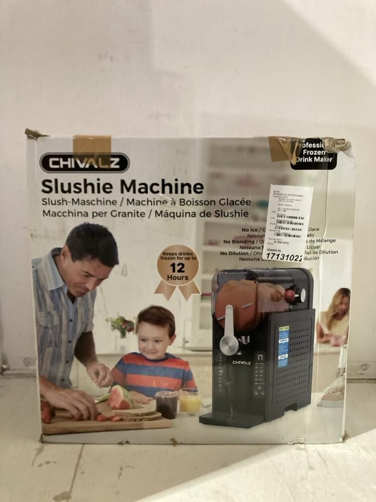 Lot 15  
            Birmingham SR107 - Parcel Delivery Only 

                
CHIVALZ SLUSHIE MACHINE ORIGINAL RRP £267