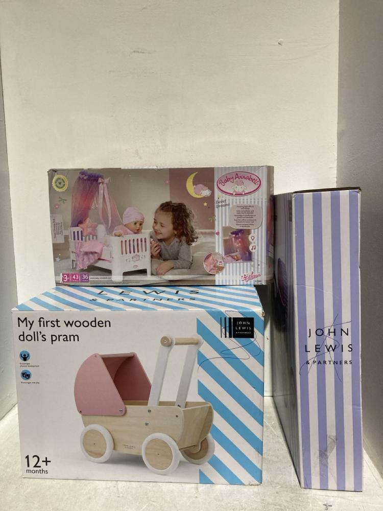 Lot 171  
            Birmingham SR107 - Parcel Delivery Only 

                
JOHN LEWIS & PARTNERS CHILDRENS TOYS TO INCLUDE MY FIRST WOODEN DOLLS PRAM