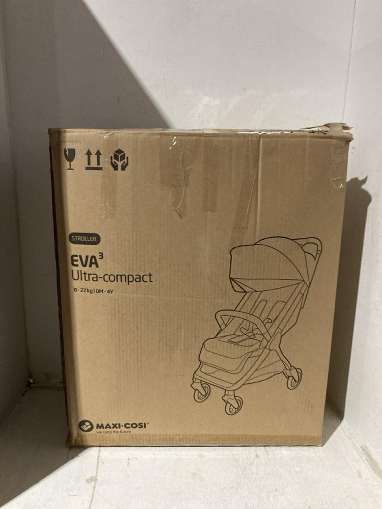 Lot 19  
            Birmingham SR107 - Parcel Delivery Only 

                
MAXI-COSI EVA 3 ULTRA-COMPACT 0-22KG STROLLER ORIGINAL RRP £219
