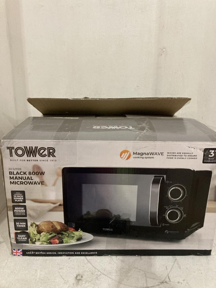 Lot 200  
            Birmingham SR107 - Parcel Delivery Only 

                
TOWER BLACK 800W MANUAL MICROWAVE