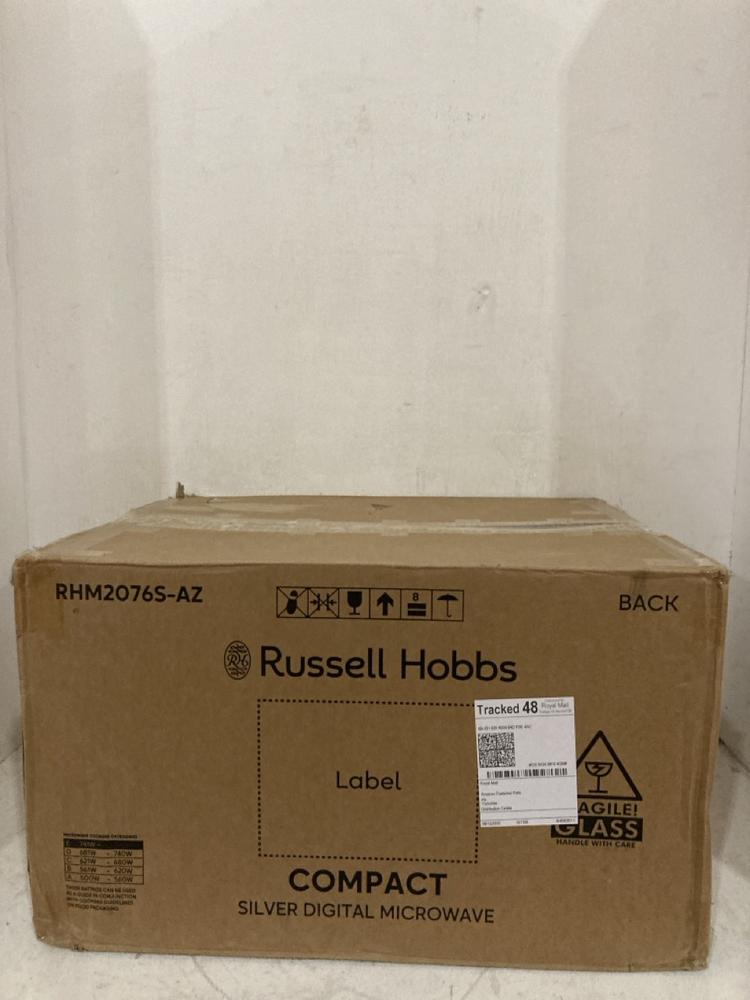 Lot 209  
            Birmingham SR107 - Parcel Delivery Only 

                
RUSSELL HOBBS COMPACT DIGITAL MICROWAVE 20L 800W