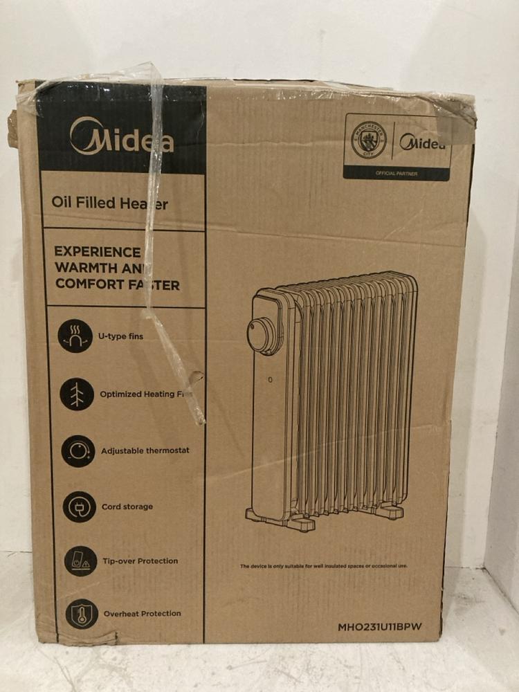 Lot 222  
            Birmingham SR107 - Parcel Delivery Only 

                
MIDEA OIL FILLED HEATER 3 HEAT SETTINGS