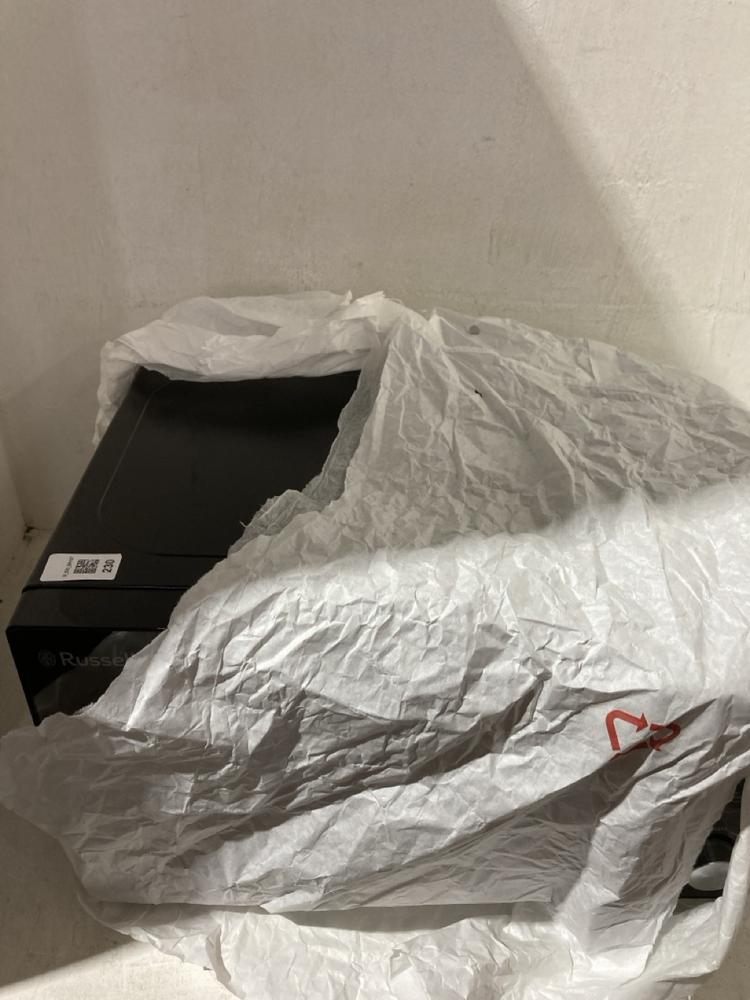 Lot 230  
            Birmingham SR107 - Parcel Delivery Only 

                
RUSSELL HOBBS BLACK MICROWAVE DIGITAL 20L