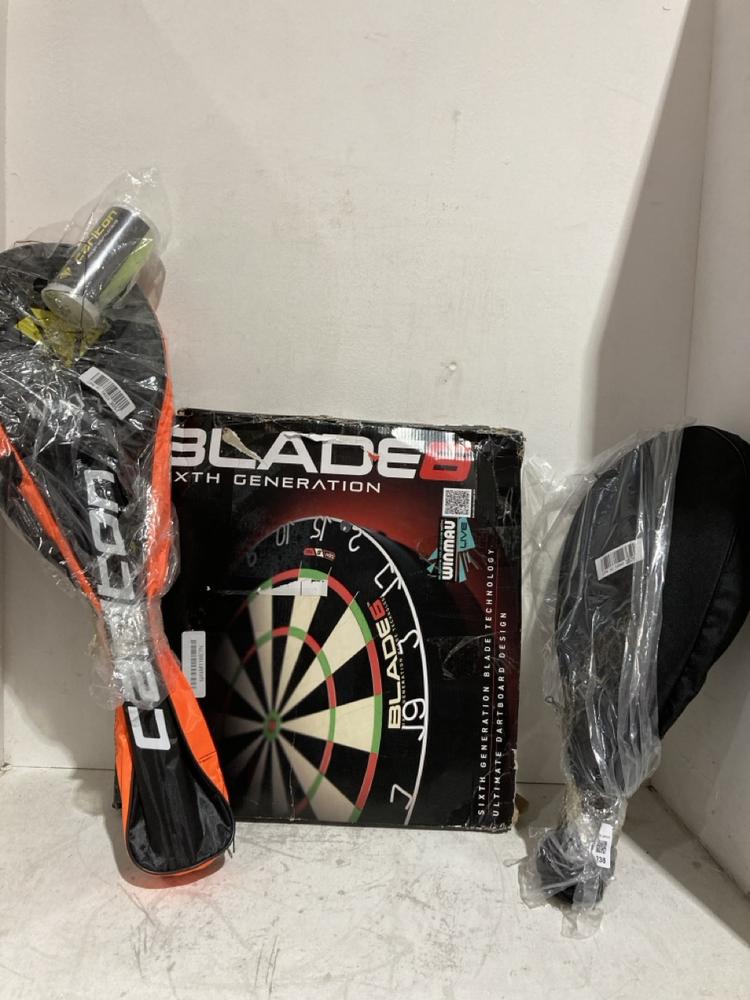 Lot 238  
            Birmingham SR107 - Parcel Delivery Only 

                
SPORTING ITEMS TO INCLUDE BLADE 6 SIXTH GENERATION DART BOARD