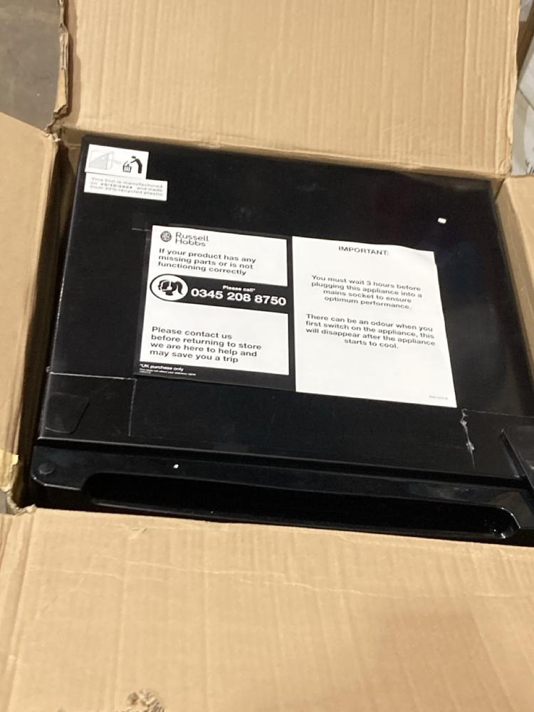 Lot 291  
            Birmingham SR107 - Parcel Delivery Only 

                
RUSSELL HOBBS BLACK TABLE TOP LARDER FRIDGE - MODEL RHTTLF2E1B