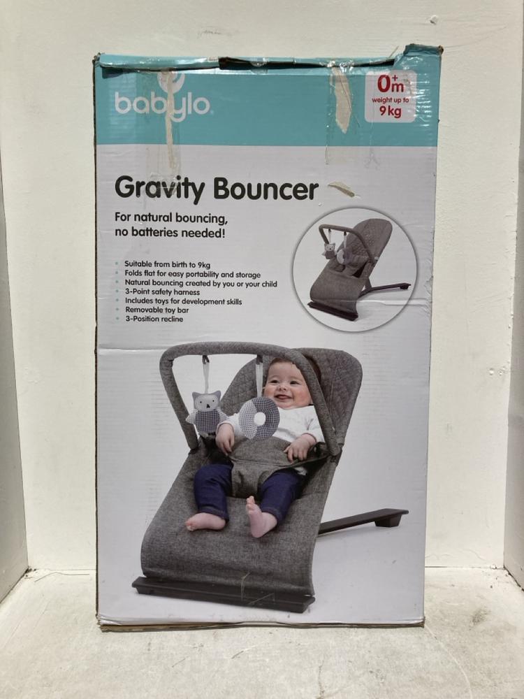Lot 307  
            Birmingham SR107 - Parcel Delivery Only 

                
BABYLO GRAVITY BOUNCER FOLDS FLAT FOR EASY PORTABILITY AND STORAGE (0MONTH-9KG)