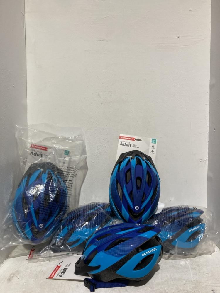 Lot 315  
            Birmingham SR107 - Parcel Delivery Only 

                
4X SCHWINN THRASHER ADULT BIKE HELMET