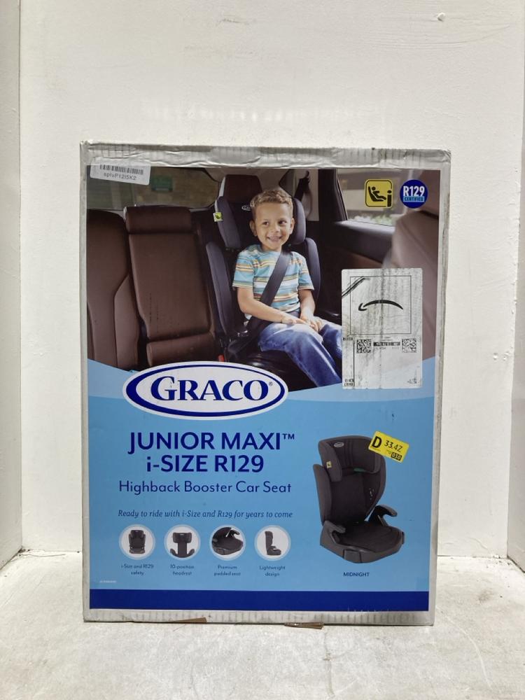 Lot 337  
            Birmingham SR107 - Parcel Delivery Only 

                
GRACO JUNIOR MAXI I-SIZE HIGHBACK BOOSTER CAR SEAT