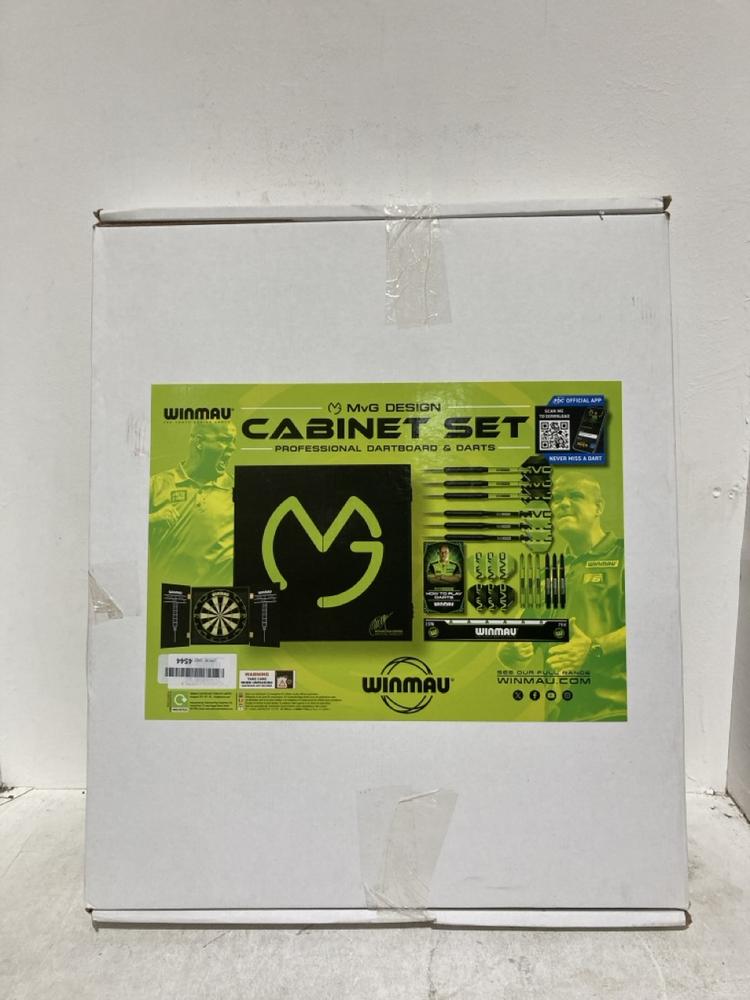 Lot 364  
            Birmingham SR107 - Parcel Delivery Only 

                
WINMAU CABINET SET PROFESSIONAL DARTBOARD AND DART SET 11.KG
