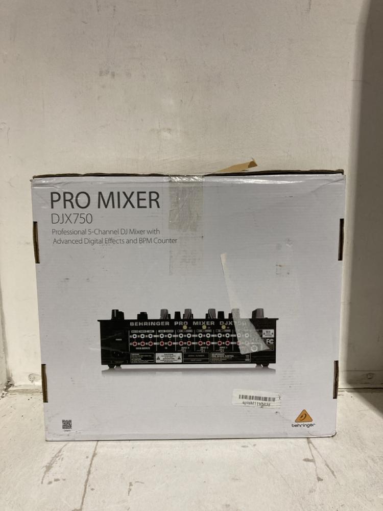 Lot 40  
            Birmingham SR107 - Parcel Delivery Only 

                
BEHRINGER PRO MIXER DJX750 5 CHANNEL DJ MIXER ORIGINAL RRP £196