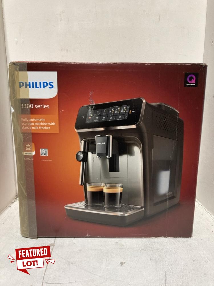 Lot 41  
            Birmingham SR107 - Parcel Delivery Only 

                
PHILIPS 3300 SERIES COFFEE MACHINE ORIGINAL RRP £549