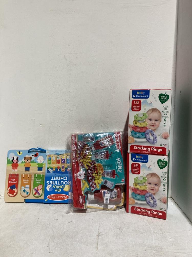 Lot 424  
            Birmingham SR107 - Parcel Delivery Only 

                
BOX OF KIDS TOYS TO INCLUDE HEINZ AMERICAN DINNER SET