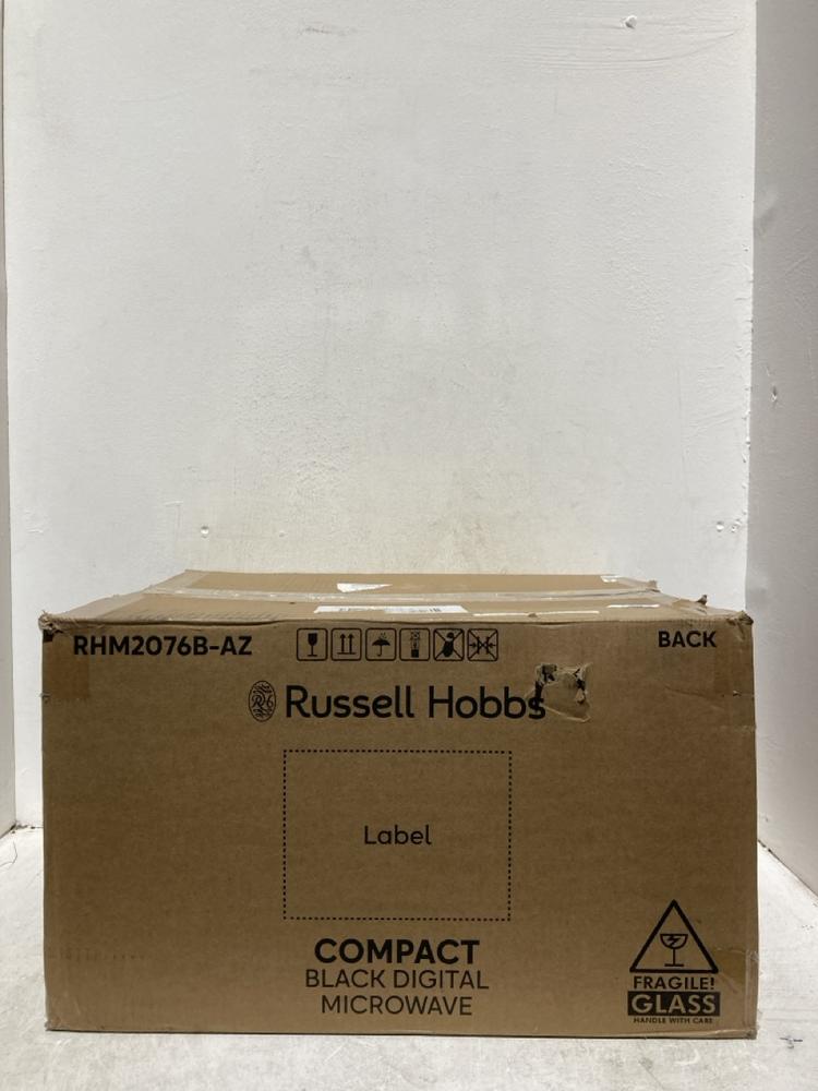 Lot 445  
            Birmingham SR107 - Parcel Delivery Only 

                
RUSSELL HOBBS COMPACT BLACK DIGITAL MICROWAVE - MODEL RHM2076B-AZ