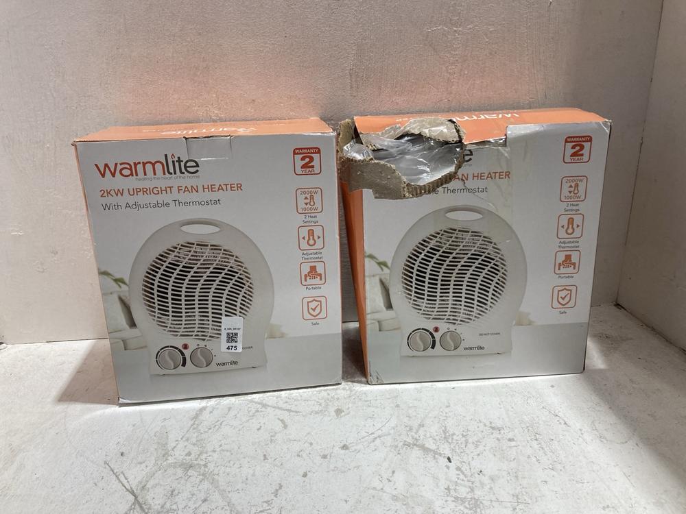 Lot 475  
            Birmingham SR107 - Parcel Delivery Only 

                
2 X WARMLITE UPRIGHT FAN HEATER